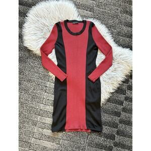 Noir Brand Women's Viscose Bodycon Knit Sweater Dress In Red & Black Size Small‎